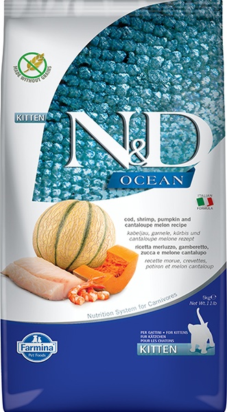 N&D Ocean Morina Balığı Balkabağı Karides ve Kavunlu Yavru Kedi Maması 5 KG